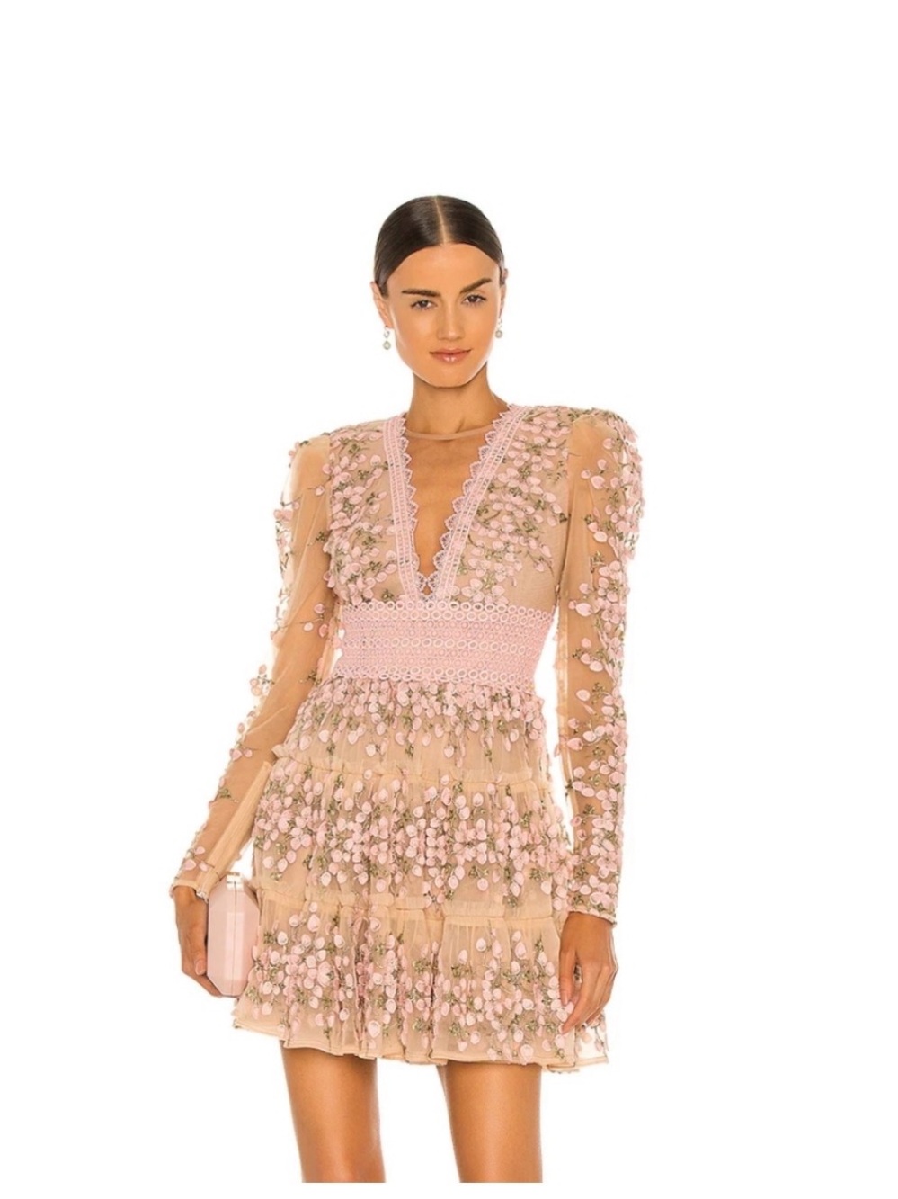 Bronx and Banco ostrich Megan mini dress in rose NWT